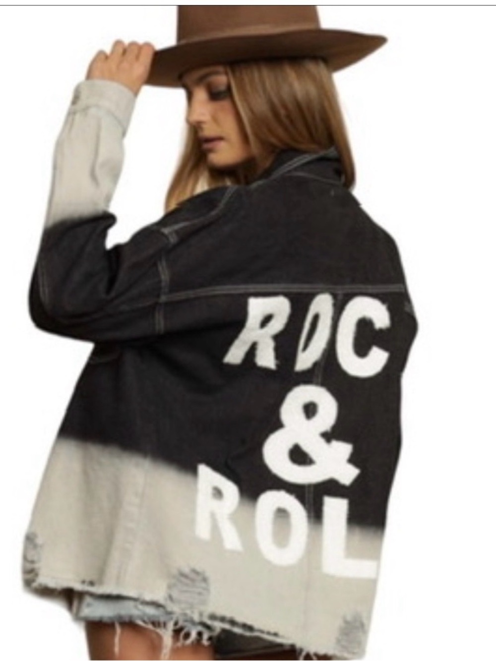 BLUE & BUTTERCUP/ROCK & ROLL Two-Tone Denim Jacket - Black and Cream/ LARGE /NWT